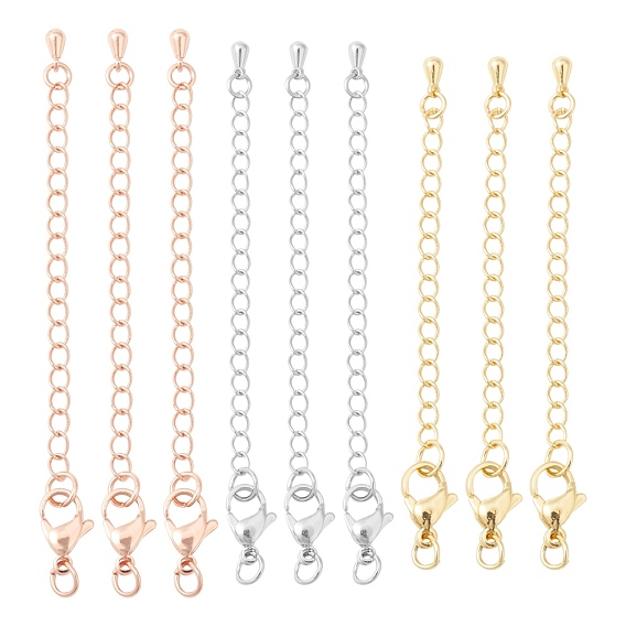 6 Sets Long-Lasting Plated Brass Chain Extender, with Lobster Claw Clasps and Bead Tips