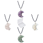4Pcs 4 Style Natural & Synthetic Gemstone Pendants, with Platinum Brass Findings, Crescent Moon, with 4Pcs Korean Waxed Polyester Cord Necklace Making, with Alloy Clasps
