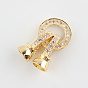 Brass Micro Pave Cubic Zirconia Fold Over Clasps, 27x11x7mm, Hole: 1mm & 4mm