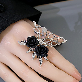 Dark Rose Ring - Fashionable and Unique Flower Butterfly Ring with Hollow Design