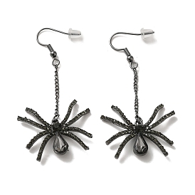 Halloween Alloy Dangle Earrings, with Glass Rhinstone, Spider
