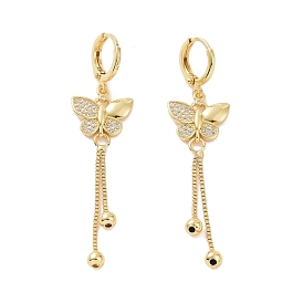 Créoles pendantes papillon en zircone cubique transparente, Boucles d'oreilles pendantes à pampilles en laiton pour femmes