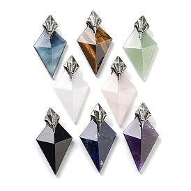 Natural Gemstone Pendants, Faceted Kite Charms with Antique Silver Plated Brass Findings