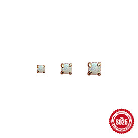 Boucles d'oreilles minimalistes en argent et opale de diamant à quatre griffes pour femmes