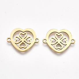 201 Stainless Steel Links Connectors, Laser Cut Links, Heart with Clover