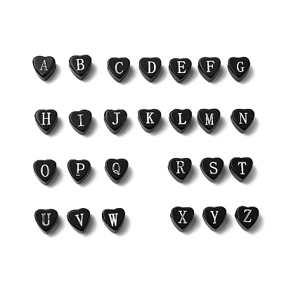 Натуральный черный обсидиан бисер, сердце с письмом