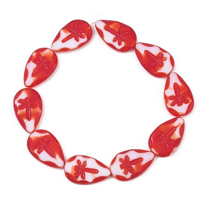 Чешские прессованные стеклянные бусины, слезинка со стрекозой