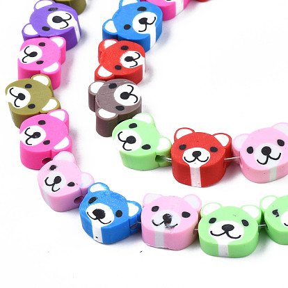 Handmade Polymer Clay Bead Strands, Bear Head, Hot Pink, 7.5~10x9~11x4mm,  Hole: 1.6mm, about 37~40pcs/strand, 13.58 inch~15.35 inch(34.5~39cm)