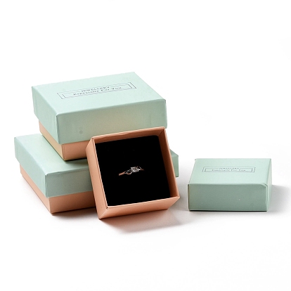 Bijoux spécialement pour vous boîtes à bagues en carton, avec une éponge noire, pour emballage cadeau bijoux, carrée, aigue-marine, 5x5x3.15 cm
