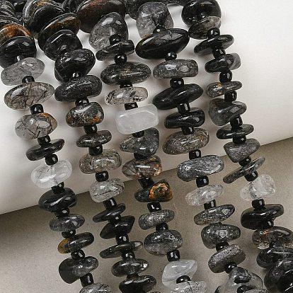 Natural Tourmalinated Quartz Beads Strands, Nuggets