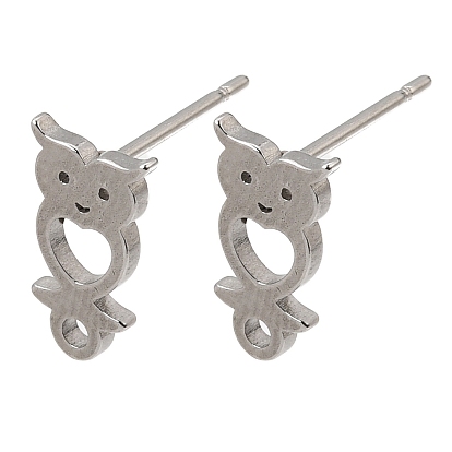 304 Stainless Steel Owl Stud Earring Findings, with Loop