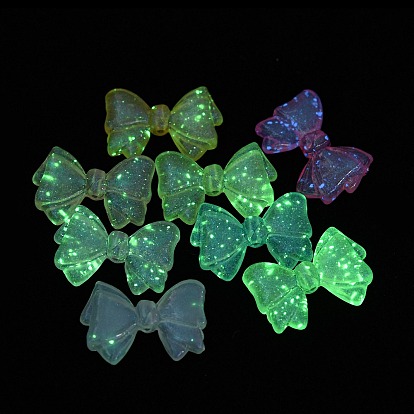 Transparent Luminous Acrylic Beads, Glitter Beads, Glow in the Dark, Bowknot