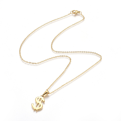 304 Stainless Steel Pendant Necklaces, with Cable Chains and Lobster Claw Clasps, Dollar Sign