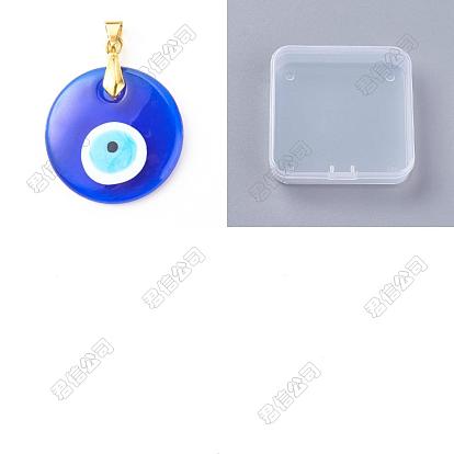 10 Stück handgefertigte Lampwork-Anhänger mit bösem Blick, mit Messing-Klemmbügel, Flachrund