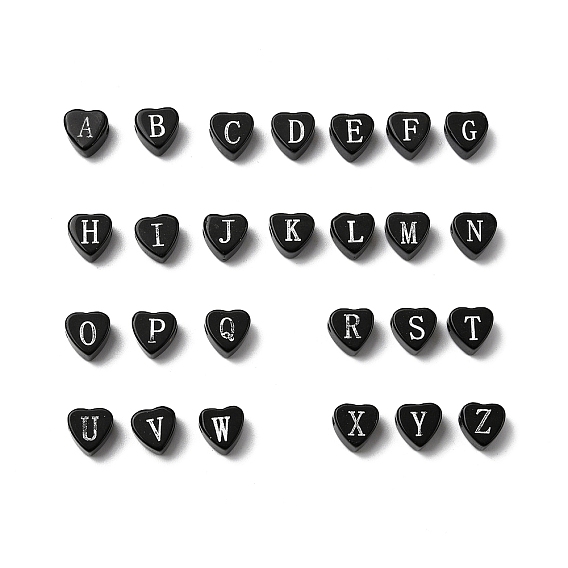 Натуральный черный обсидиан бисер, сердце с письмом