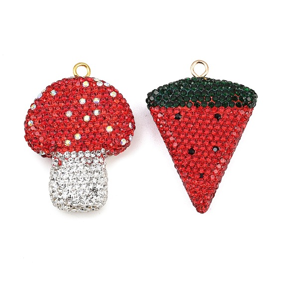 Латунные большие кулоны, со стразами из полимерной глины ручной работы