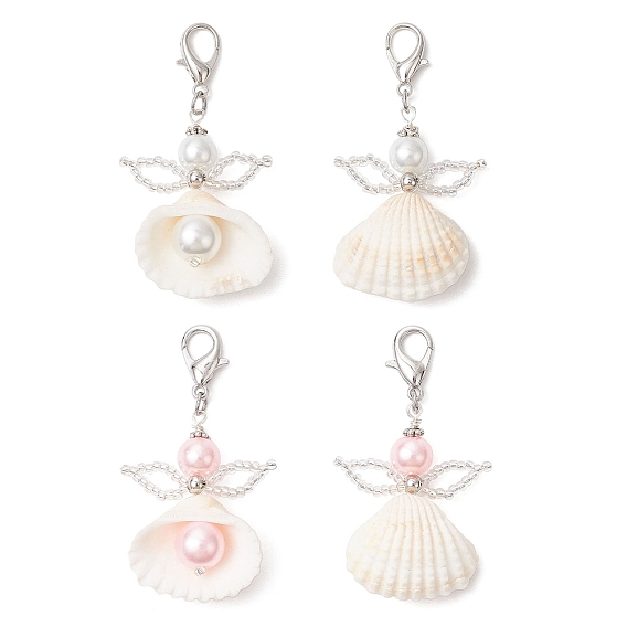 Подвеска в виде ракушки-ангела, со стеклянными шариками и сплавов застежками когтя омара