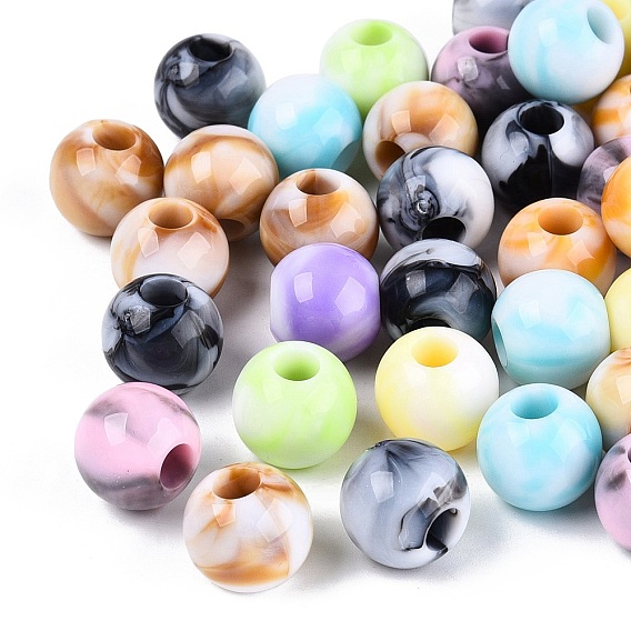 Двухцветные непрозрачные акриловые европейские бусины, круглые, большое отверстие шарик