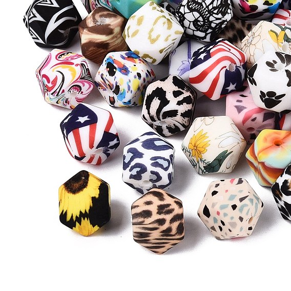 Printed Silicone Beads, Hexagon, Faceted