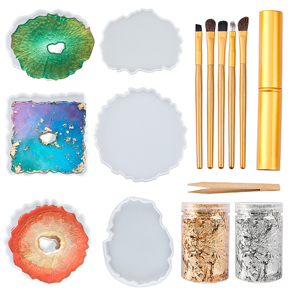 Наборы силиконовых форм для литья подложек из смолы своими руками, с фольгой, Бамбуковый нескользящий антистатический пинцет с заостренным кончиком инструмент для ремонта и набор кистей для глаз из конского волоса из искусственного волокна