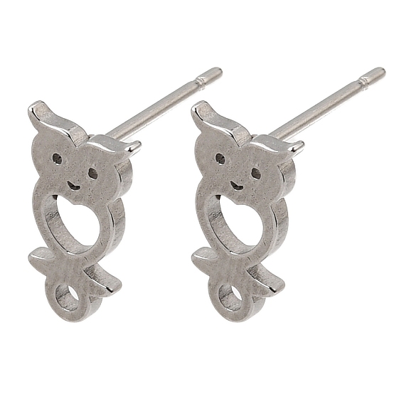 304 Stainless Steel Owl Stud Earring Findings, with Loop