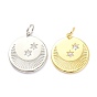Латунные микропаве прозрачные подвески с фианитом, с целью перехода в кольце, долговечный, Плоский круглый с луной и звездой