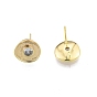 Brass Clear Cubic Zirconia Stud Earring Findings, with Vertical Loops, Flat Round