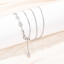 Регулируемые 304 ожерелья-лариаты из нержавеющей стали с звеньями в форме листа для женщин