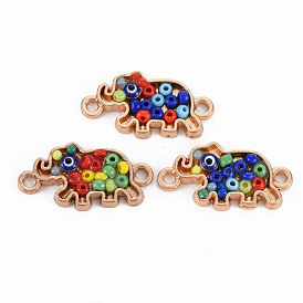 Alloy Enamel Links Connectors, with Glass Seed Beads, Light Gold, Elephant