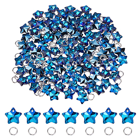 100 брелоки из гальванического стекла, граненые, звезда, с прыжковым кольцом 100 шт.