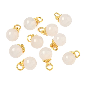 Натуральные белые халцедоновые круглые подвески, с кольца прыжок из латуни, золотые