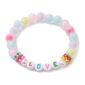 Bracelets extensibles en perles acryliques pour enfants, couleur bonbon, mot amour