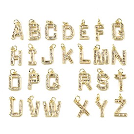 Brass Micro Pave Cubic Zirconia Pendants with Jumping Ring, 26 letters, Real 18K Golden Plated