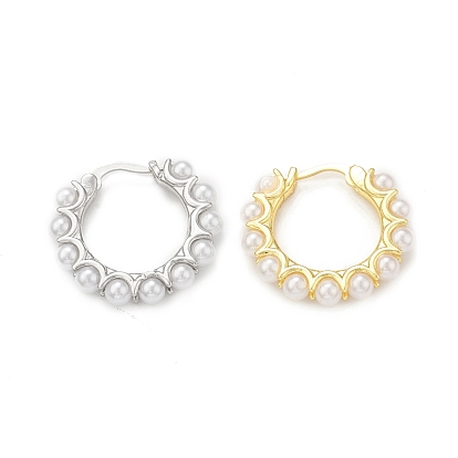 Plastic Imitation Pearl Beaded Hoop Earrings, Rack Plating Brass Jewelry for Women, Cadmium Free & Lead Free
