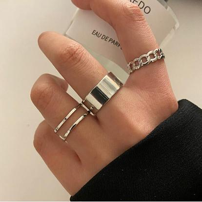 Hip-hop Style Wide Face Open Finger Ring with Chain Joint Ring Tail Ring