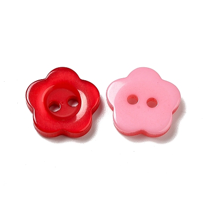 Resin Buttons, Dyed, Flower, Hole: 1mm