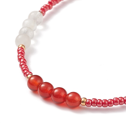 Natural Carnelian Beaded Necklaces for Women, Glass Seed Beads Bead Necklaces