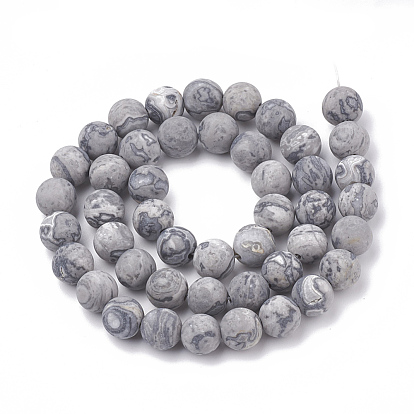 Natural Map Stone/Picasso Stone/Picasso Jasper Beads Strands, Frosted, Round