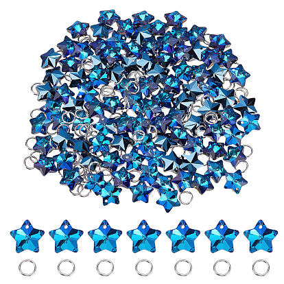 100 брелоки из гальванического стекла, граненые, звезда, с прыжковым кольцом 100 шт.