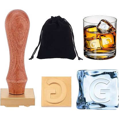 1головка штампа из латуни ПК, с прямоугольными бархатными мешочками 1pc и ручкой из грушевого дерева 1pc, для сургучной печати, letter.g