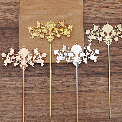 Flower Alloy Hair Sticks Findings, Round Bead & Enamel Settings, with Iron Sticks and Loop