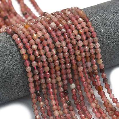 Природного кварца клубники нитей бисера, энергетическая призматическая огранка с двойными концами бусины, граненые двухконусные