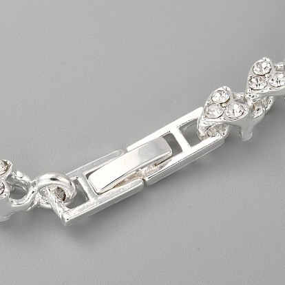 Alloy Heart Link Bracelets, with Clear Cubic Zirconia and Snap Lock Clasps