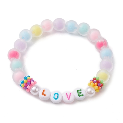 Candy Color Word Love Acrylic Beaded Stretch Bracelets for Kid