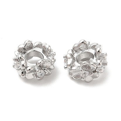 Brass Pave Clear Cubic Zirconia Spacer Beads, Flower