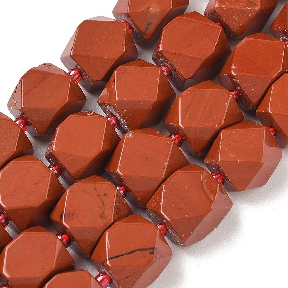 Natural Red Jasper Beads Strands, Nuggets, Faceted, with Seed Beads