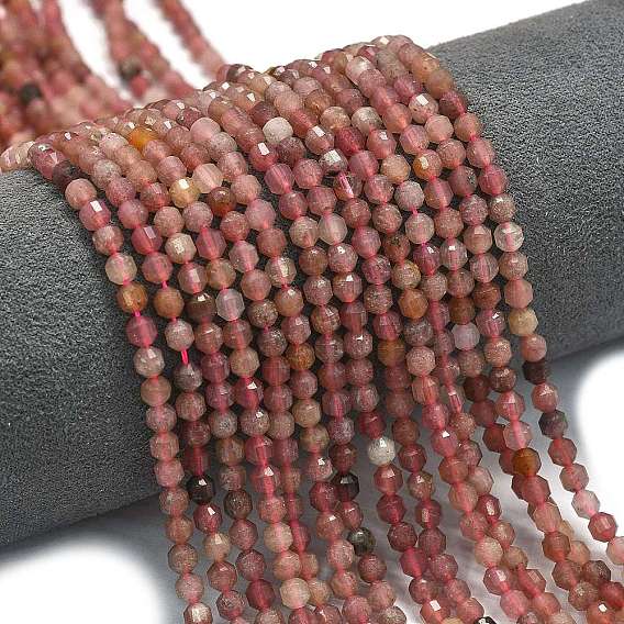 Природного кварца клубники нитей бисера, энергетическая призматическая огранка с двойными концами бусины, граненые двухконусные