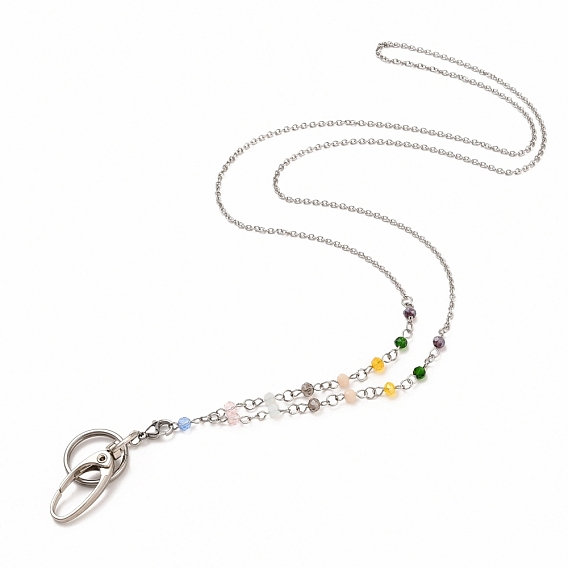 ID-Karte Halsriemen Kartenhalter, Kartenhalter Lanyard, mit Glasperlen, Drehverschlüsse aus Eisen und Edelstahlfunde