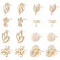 Brass Stud Earring Findings, with Loop, Mixed Shapes