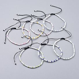 Pulseras de cuentas trenzadas de hilo de nylon ajustable, con perlas de cristal de la semilla, colores opacos Abrillantado, ronda ceylon, rondo